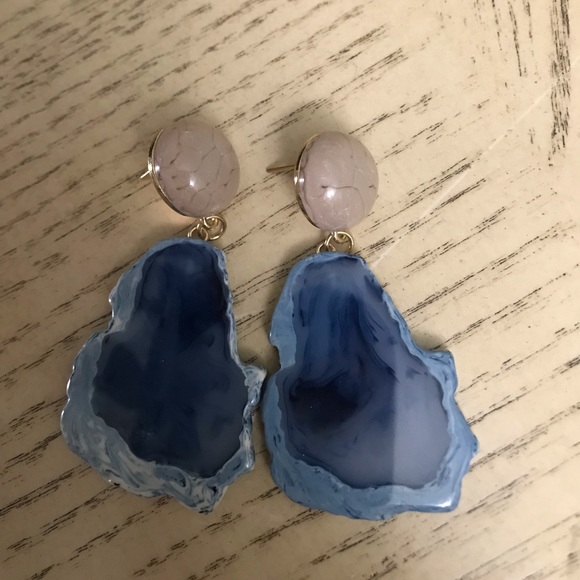 New Acrylic Blue Mountain Stone Drop Earrings - Picture 4 of 4